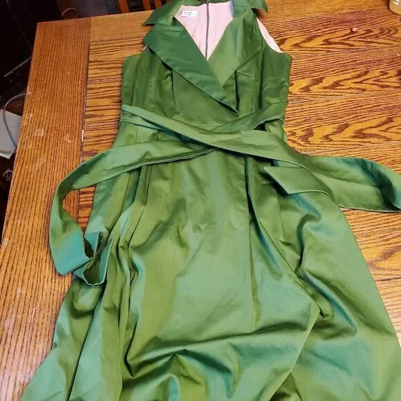Weill green sleeveless fit&flare tie waist dress sz 6 - Picture 2 of 7